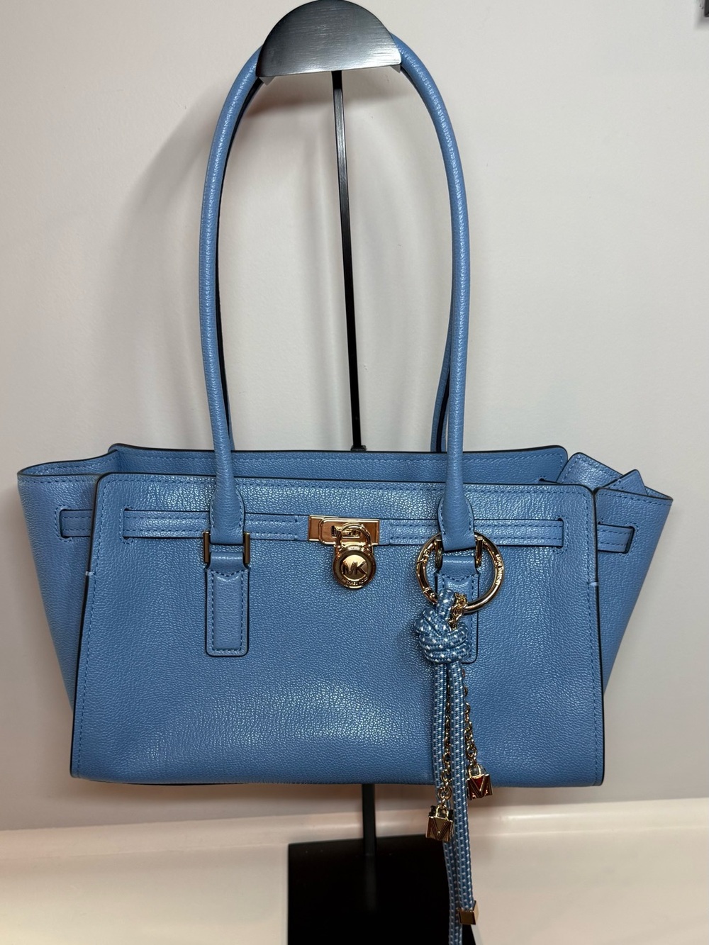 Michael Kors Light Blue Leather Moderne satchel with Gold Hardware